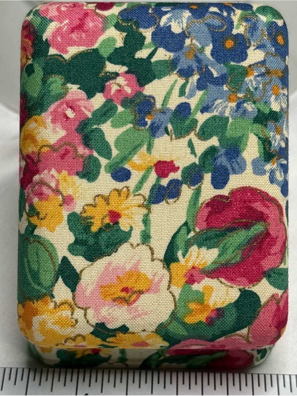 Vtg Marvella Jewelry Pin Box Satin Floral Hard Case Pink Blue Green